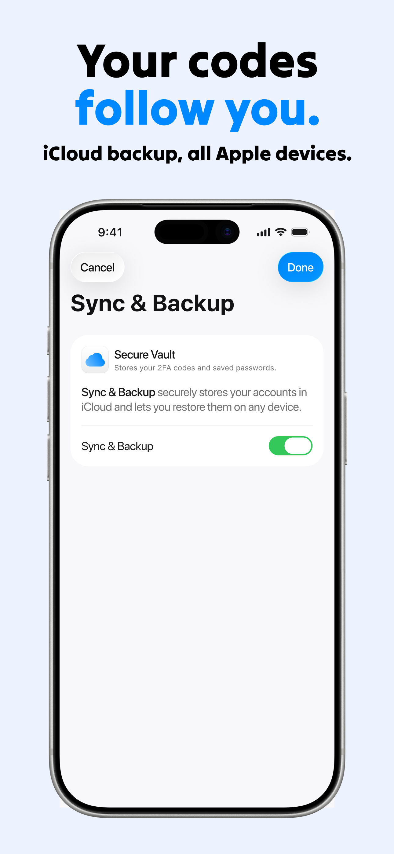 iCloud backup and sync settings