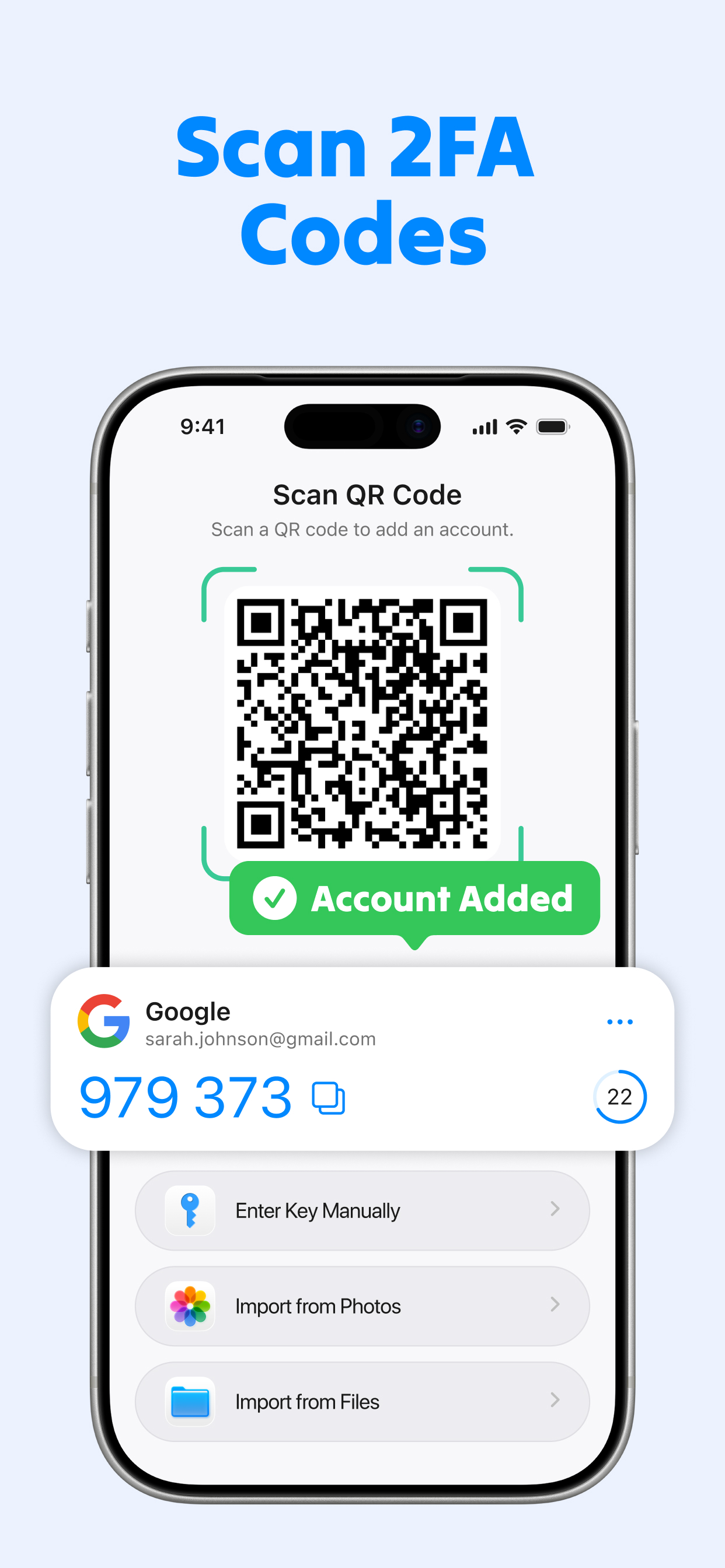 QR code scanner for adding accounts
